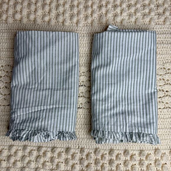 LAURA ASHLEY Cotton European Pillow Case Sham Gray White Ticking Stripe Ruffle - Picture 12 of 12